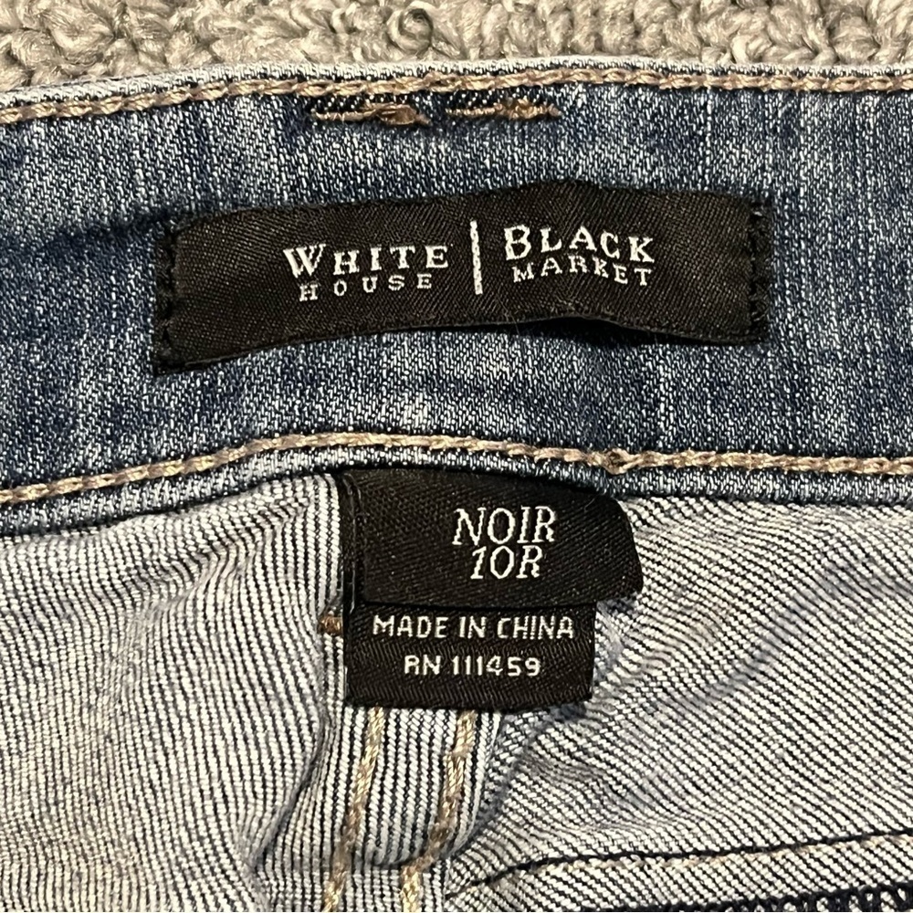 White House Black Market Jeans Womens 10R Blue Wide Leg Denim Embroidered - Picture 6 of 12